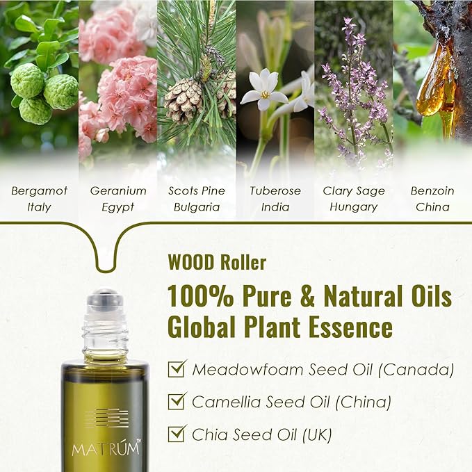 MATRUM Refresh & Revive Tired Legs Blend Essential Oils, Ease Muscle Tension and Power to Start Your Day, Wood and Metal Roll On, 1 Fl Oz