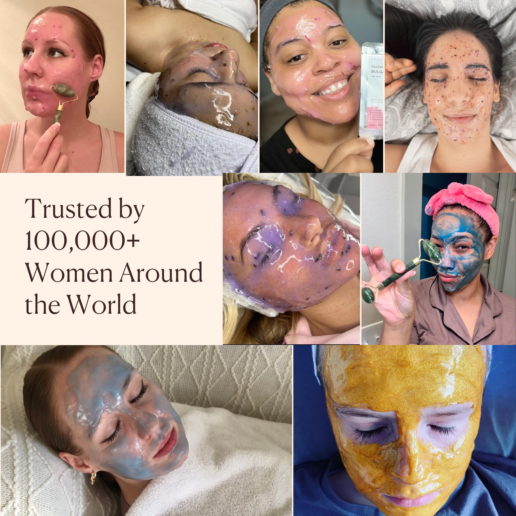 Jelly Mask for Facials - 24 Flavors Hydrating & Brightening Jelly Face Masks | Free Jade Roller & Spatula | Bulgarian Rose, Lavender, Hyaluronic Acid, 24K Gold face mask skin care |Vajacial Jelly Mask
