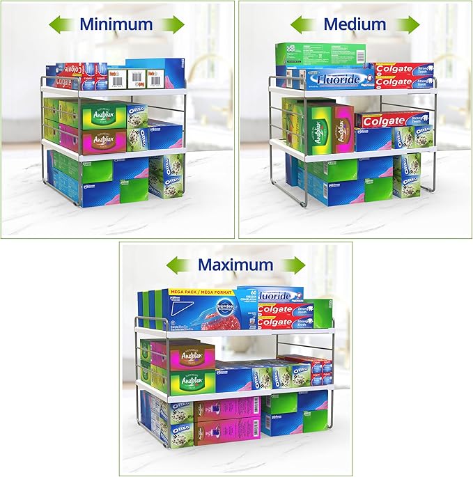 YAN & HIN 2 Packs 3-Tier kitchen cabinet countertop organizer, Expandable tupperware organizer for cabinet, tupperware organizer for cabinet and Storage for pantry organization