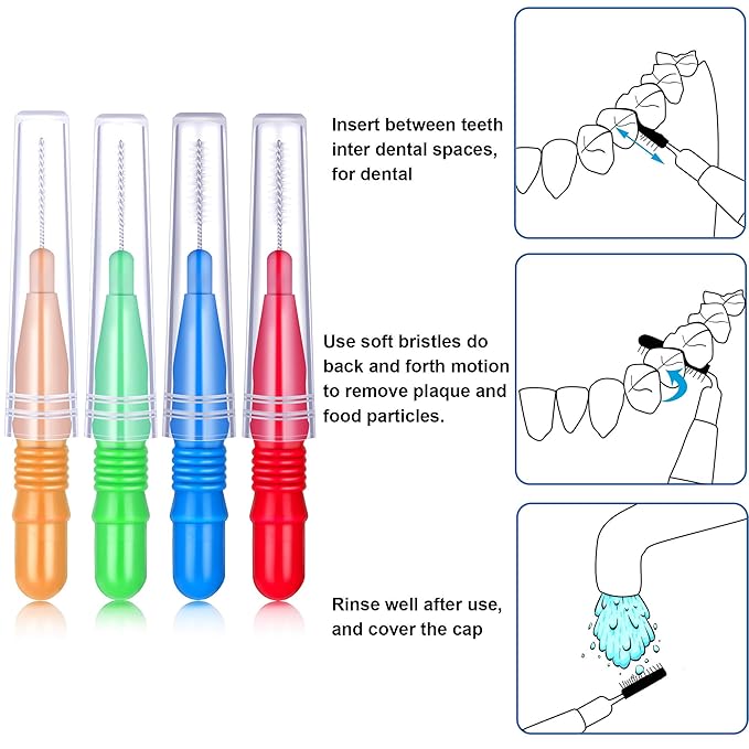 BBTO 100 Pcs Braces Dental Brush Flosser for Cleaner Interdental Brush Toothpick Tooth Flossing Head Oral Dental Toothpick Cleaners Cleaning Tool(Red, Blue, Light Green and Orange)
