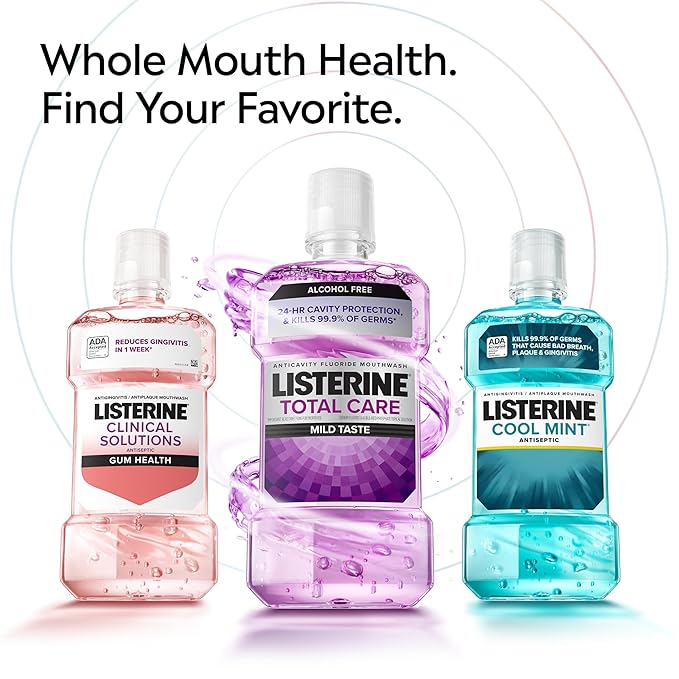 Listerine Total Care Alcohol-Free Anticavity Mouthwash, 6 Benefit Fluoride Mouthwash for Bad Breath and Enamel Strength, Fresh Mint Flavor, Twin Convenience Pack, 2 x 1 L