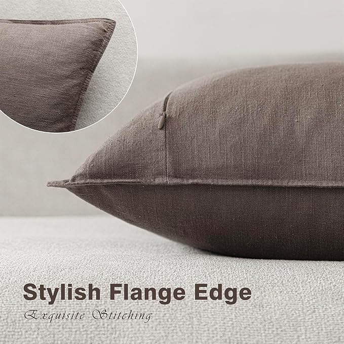 Foindtower Set of 2, Decorative Linen Soild Throw Pillow Covers Soft Accent Euro Cushion Case Farmhouse Neutral Pillowcase for Chair Couch Sofa Bedroom Living Room Home Decor 26 x 26 Inch Light coffee