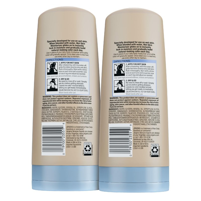 Jergens Natural Glow In Shower Lotion, Self Tanner for Medium to Deep Skin Tone, Sunless Tanning Wet Skin Lotion for Gradual, Flawless Color, 7.5 Ounce, Pack of 2