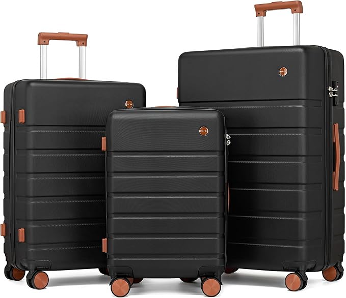 Hulsin Luggage Sets Clearance 3 Piece Hardside Suitcase with Wheels, 20/24/28 inch Rolling Luggage Set for Women, Hard Shell Travel Suitcases with TSA Lock (Black, 3PCS Set)