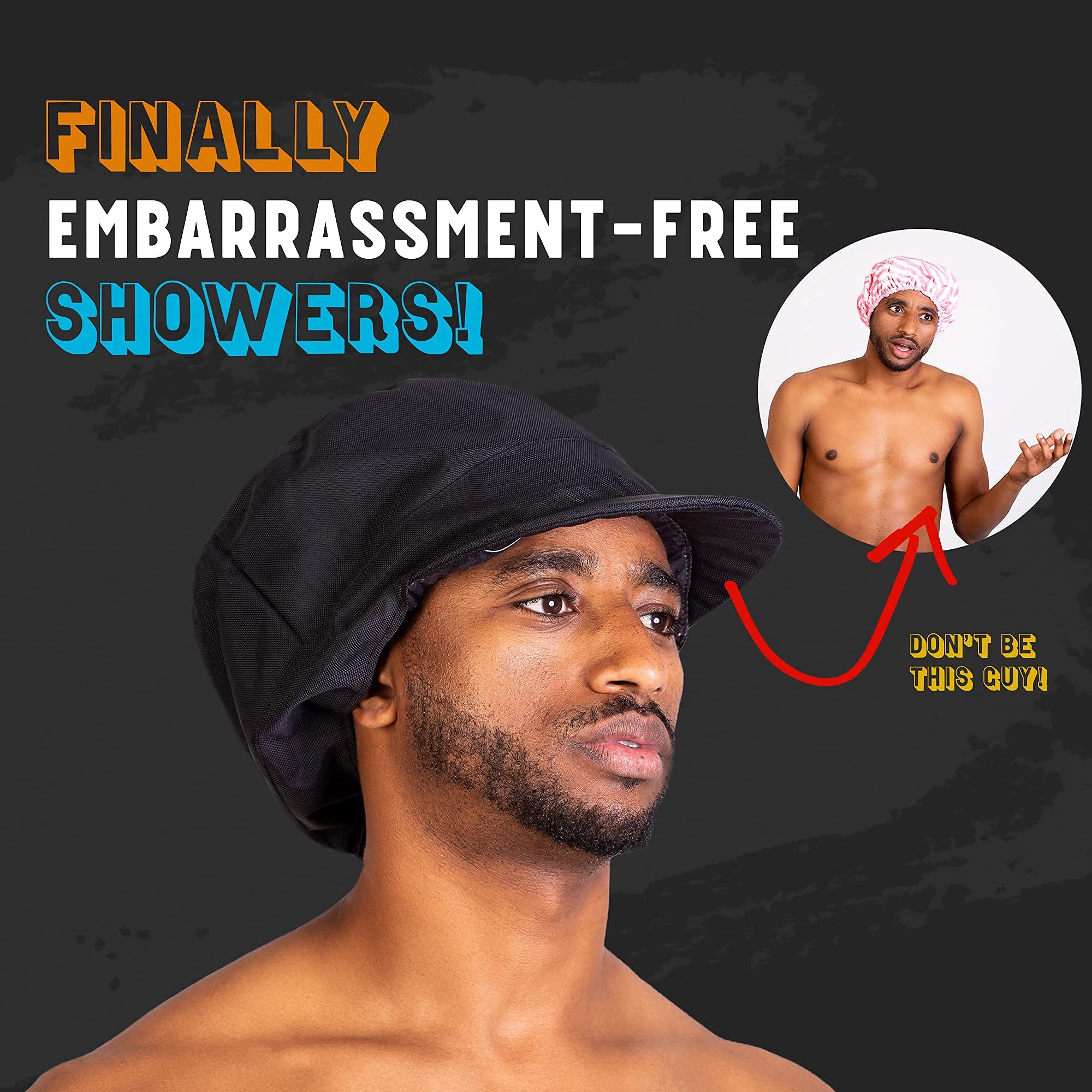 Men Shower Cap for braids, curls and locs. Be Yourself, Stay Manly. Waterproof Adjustable Reusable and Revolutionary