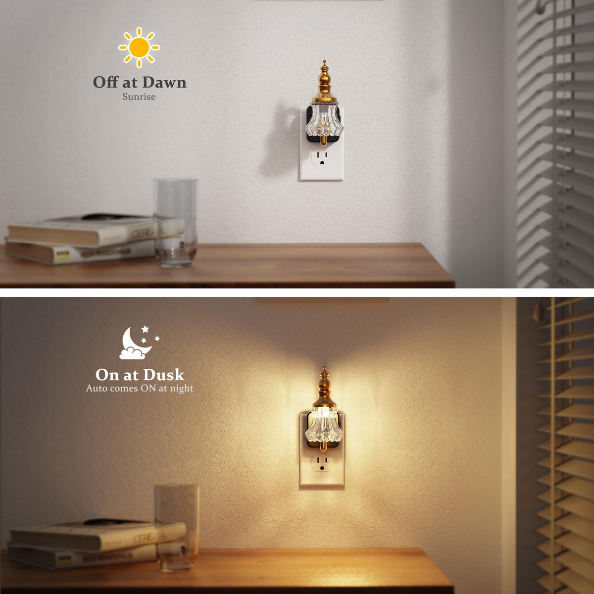 JandCase Night Light, Night Lights Plug into Wall, Glass Flower LED Nightlight, 0-100 LM Dimmable Nightlights, Dusk to Dawn Sensor, 1W Vintage Nite Light for Bathroom Hallway Gift Decor, 1 Pack