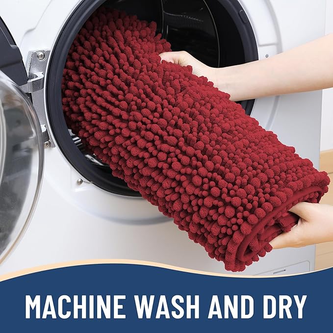 Arotive Luxury Chenille Bathroom Rug Mat, Extra Soft Thick Absorbent Shaggy Bath Rugs, Non-Slip Machine Wash Dry, Plush Bath Mats for Bathroom, Shower and Tub, 24x16, Red