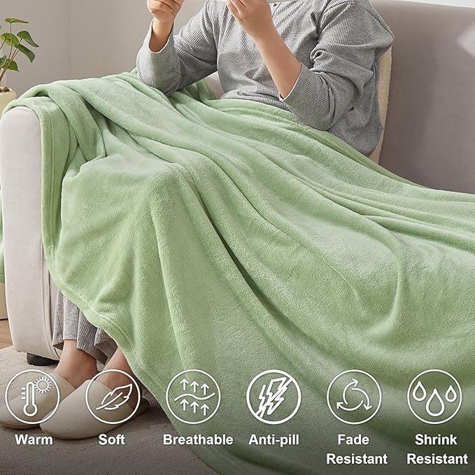 Hansleep Fleece Sage Green Throw Blanket, Super Soft Flannel Fuzzy Plush Cozy Blanket for All Seasons, Sage Green, Throw 50x60 Inches
