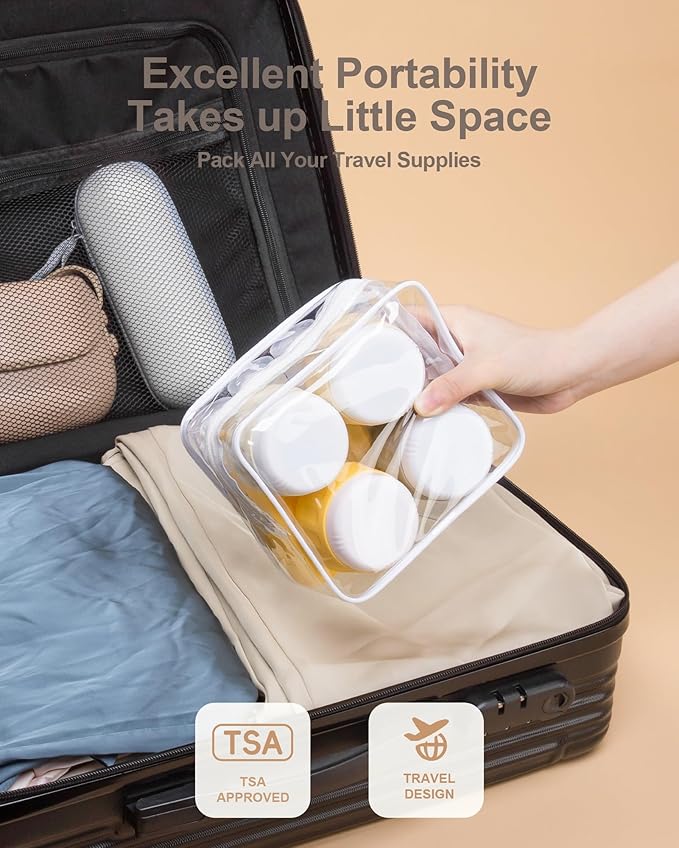 Mrsdry Travel Bottles for Toiletries 8 Pack, Travel Size Toiletries, Tsa Approved Travel Size Containers 3oz, with Travel Essentials Clear Bag, Leak Proof Silicone Squeezable Creams Jars