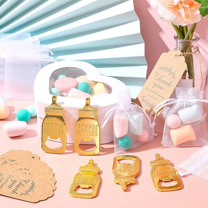 CHENGU Popping Bottle Openers Baby Shower Return Favors for Guests Bottle Opener Decorations and Souvenirs with Organza Bags Thank You Tags for Theme Party Favors (Retro Style,151 Pieces)