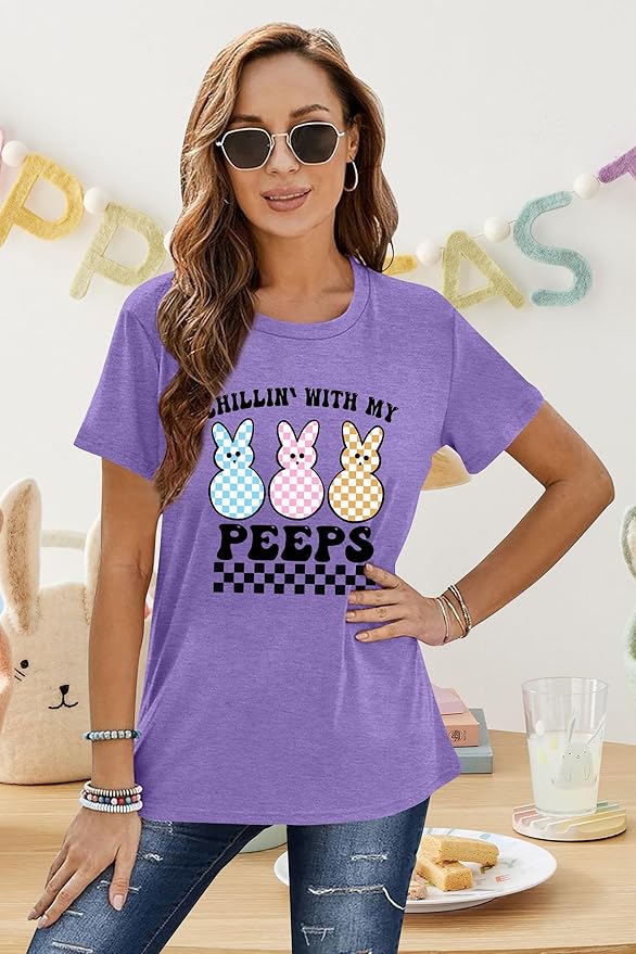 LAZYCHILD Women Easter Teacher Shirts: Funny Treat All with Kindness T-Shirt Bunny Rabbit Tee Tops