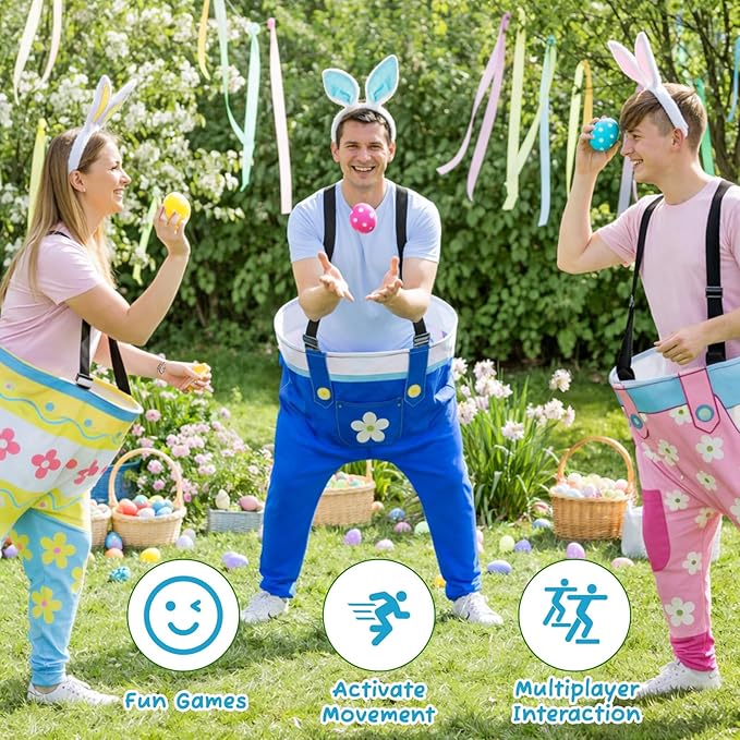 4 Sets Easter Granny Pants Outdoor Games, Giant Granny Cute Pants with Egg Balls & Bunny Ear Headbands, Funny Spring Yard Tossing Game for Adults Family Party Gathering (Various Style)