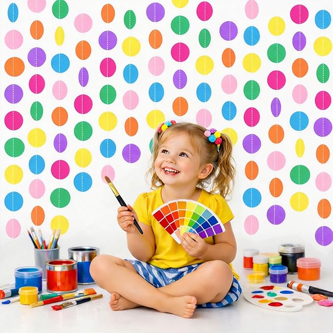 JOYIT 78ft Colorful Paper Circle Garland – 6 Pack Vibrant Easter Party Banners for Birthday, Wedding, Graduation, Baby Shower & Easter Party Decorations (Circle)