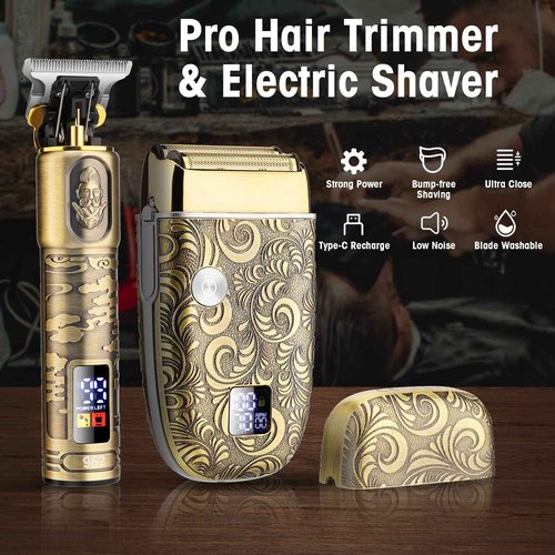 Suttik Hair Clippers and Trimmers Set, Barber Clippers Professional Set, Beard Trimmer for Men, Cordless Ornate Clippers for Men with T-Blade Close Cutting Trimmer, LED Display