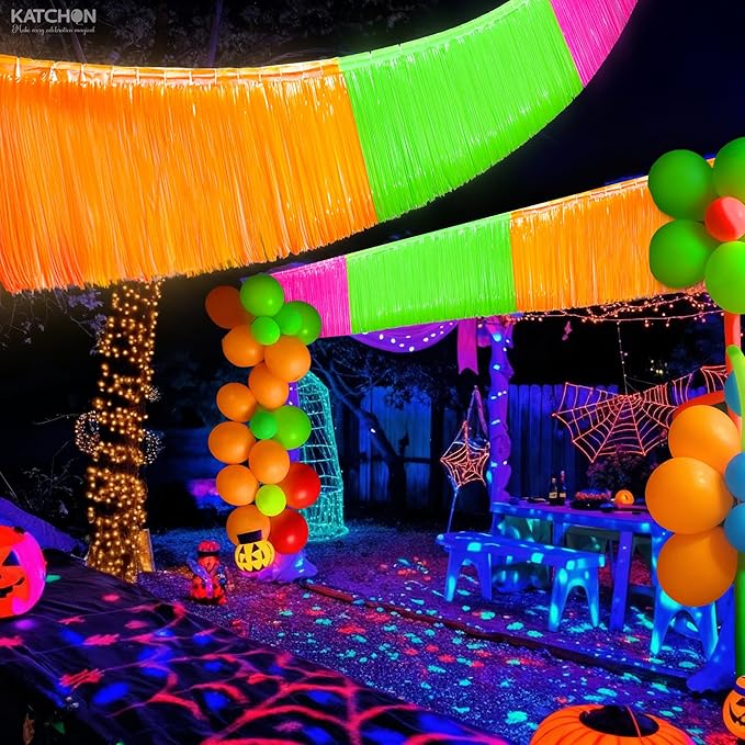 KatchOn, Neon Fringe Banner – 8.2 Feet, Pack of 2 | Neon Banner for Rave Party Decorations, Glow Parties Glow in The Dark Streamers for Birthday, Bachelorette Party