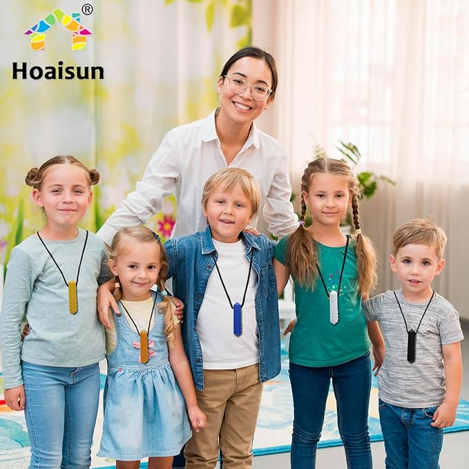 Chewy Necklace Sensory Boys and Girls, 8 Pack Sensory Chew Necklaces for Kids with Autism, ADHD, SPD, Anxiety, Teething, Silicone Oral Motor Therapy Tools Reduce Adults Chewing, Biting