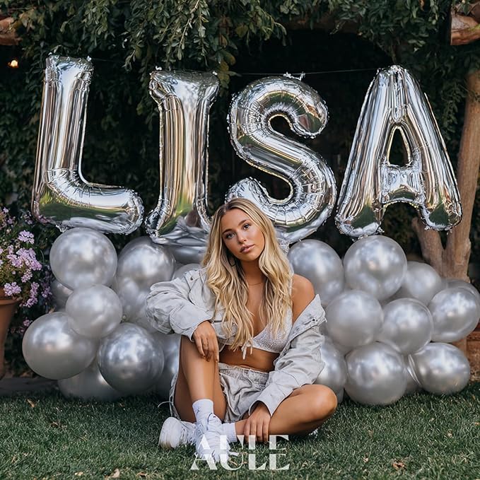 AULE 40 Inch Big Letter Balloon Silver I Large Foil Helium Alphabet Balloons A-Z for Birthday Anniversary Graduation New Year Party Decoration Supplies