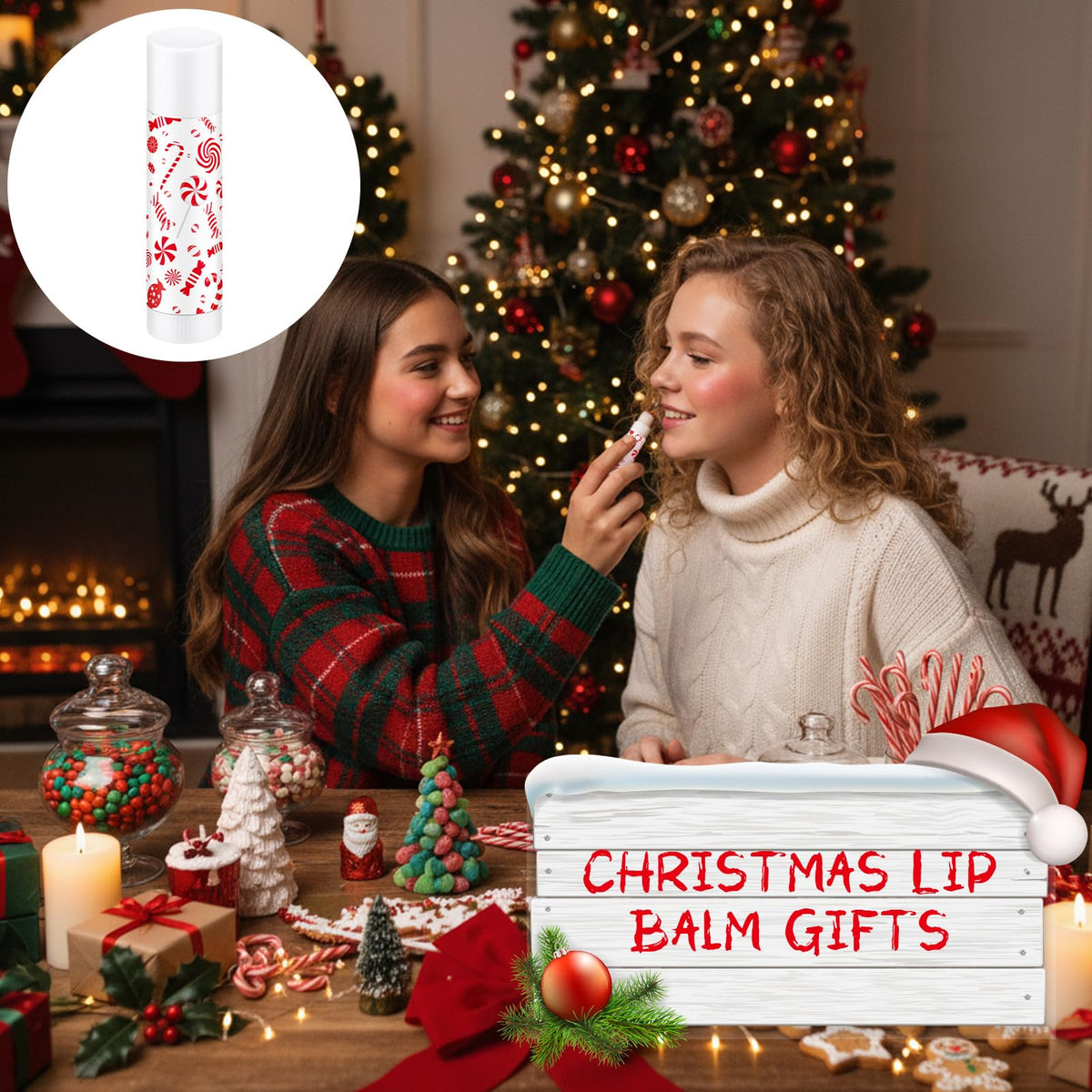 50 Pack Christmas Lip Balms Bulk Christmas Candy Peppermint Cane Scented Holiday Flavor Lip Balm Gifts Xmas Party Gifts Bulk Xmas Items Stocking Stuffers for Women Men Staff Employee (Lollipop 2)
