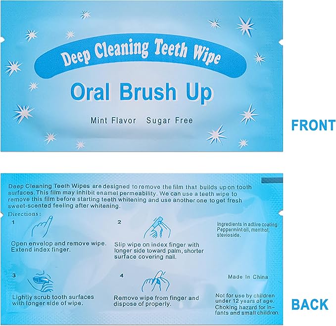Mint-Flavored Oral Finger Wipes Teeth Whitening Wipes Oral Cleaning Wipe(Light Blue, 60 Pcs)