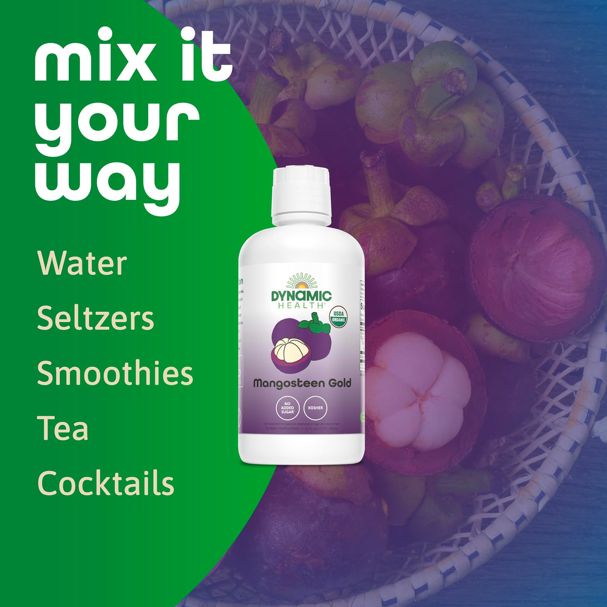 Dynamic Health Mangosteen Gold, Organic Mangosteen 100% Juice, No Additives, Antioxidant, Vegan, Gluten Free, Non-GMO, 32 Fl oz