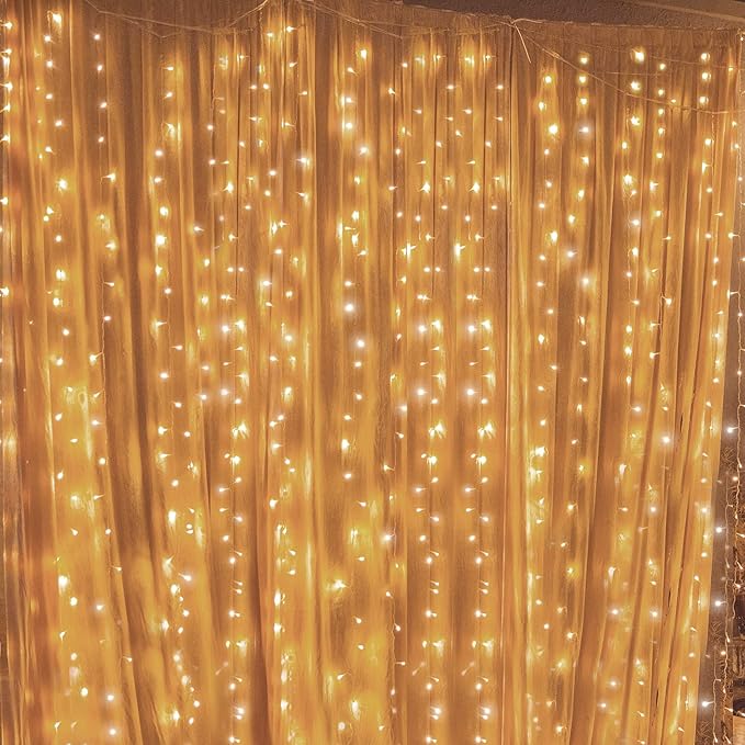 Twinkle Star 300 LED Curtain String Lights, 8 Modes Plug in Fairy Lights for Bedroom,Wedding,Party,Birthday, Hanging Twinkle Light for Indoor Outdoor Wall Window Backdrop Decoration, Warm White