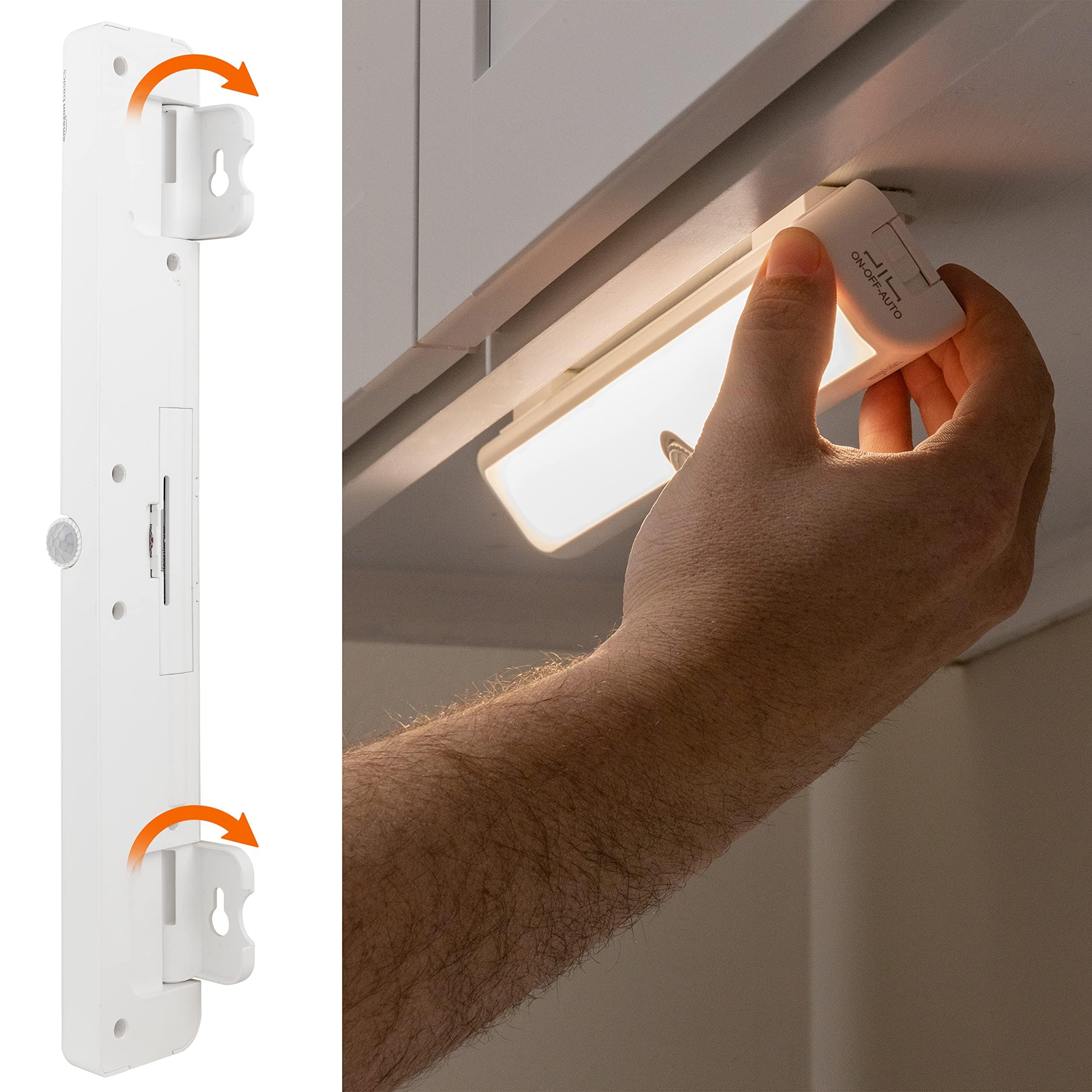 Amazon Basics LED Motion Sensor Light Bar, USB/Battery Operated, 250 Lumens, 12 Inches, Swivel, Under Cabinet Lighting for Closet, Kitchen, 2-Pack, White