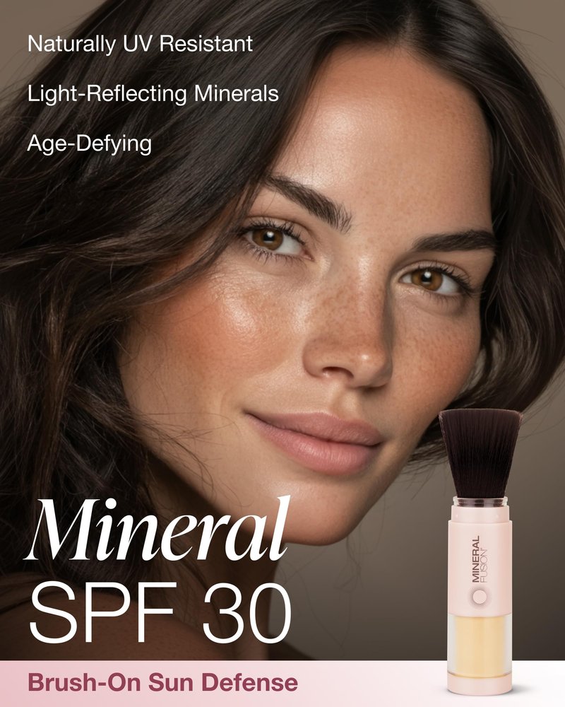 Mineral Fusion Brush-On Powder Sunscreen for Face SPF 30 | Transluscent Natural Daily Sun Care with UVA UVB Protection | Hypoallergenic, Non-Toxic | TSA & Travel Friendly