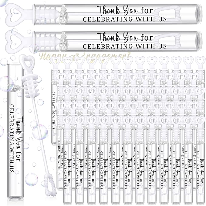 50 Packs Thank You for Celebrating with Us Bubbles Wedding Proposal Table Decorations White Heart Bridal Shower Favors Guests Gifts for Wedding Engagement Birthday Party Supplies(Black)