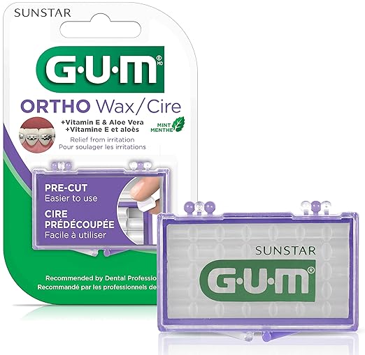 GUM Orthodontic Wax for Braces and Dental Devices - Soothing Dental Wax with Vitamin E and Aloe Vera - Clear Color and Refreshing Mint Flavor (Pack of 1)