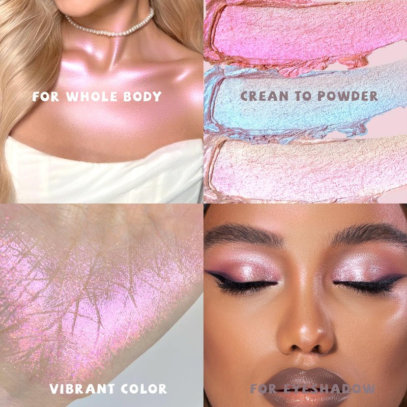 HOSAILY Holographic Multichrome Glitter Eyeshadow, Color Shift Metallic Shimmer Eyeshadow Palette, Chameleon Sparkle Inner Corner Eye Highlighter, Iridescent Eye Shadow Palette Fairy Makeup#05