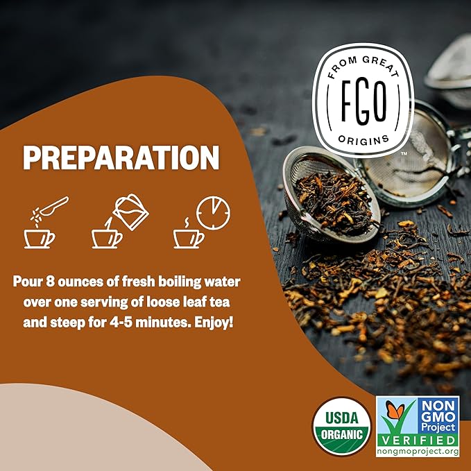 FGO Organic Chai Tea, 16 Ounce Loose Leaf Bulk Resealable Bag, Packaging May Vary (Pack of 1)