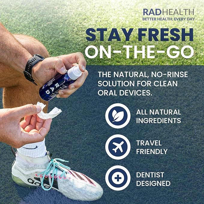 RAD FRESH - Natural Mouth Guard Cleaner with Food-Grade Hydrogen Peroxide, Easy-to-Use, No-Rinse-Formula Retainers Cleaner for All Oral Devices Like Aligners, Dentures & More, 3 Pack, 3.4 oz
