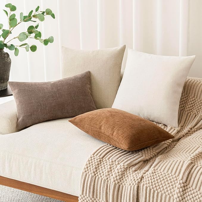 Foindtower Pack of 2 Soft Textured Throw Decorative Pillow Covers Lumbar Accent Solid Cushion Cover Cozy Farmhouse Pillow Case with Zipper for Couch Sofa Bed Living Room 12x20 Inch, Taupe