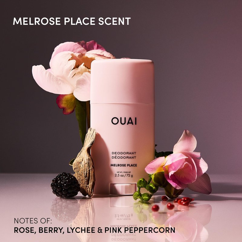 OUAI Aluminum Free Deodorant - Women's Deodorant with 24-Hour Odor Control & Invisible Application - Enriched with Notes of Rose, Berry, Lychee & Pink Peppercorn - Melrose Place (2.5 oz)