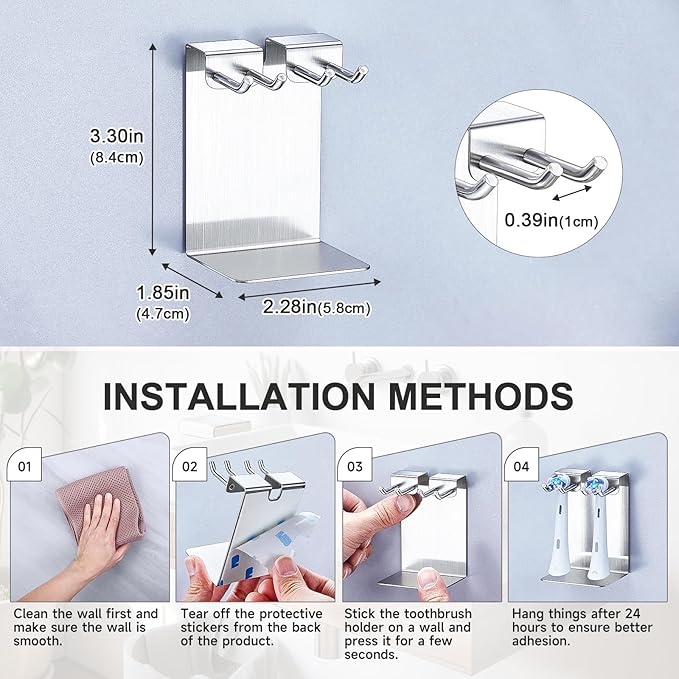 Electric Toothbrush Head Holder, Electric Tooth Brush Stand, Toothbrushes Holder, Electric Toothbrush Holder Wall Mounted or Desktop, Shower Tooth Brush Head Holder Storage (Silver)