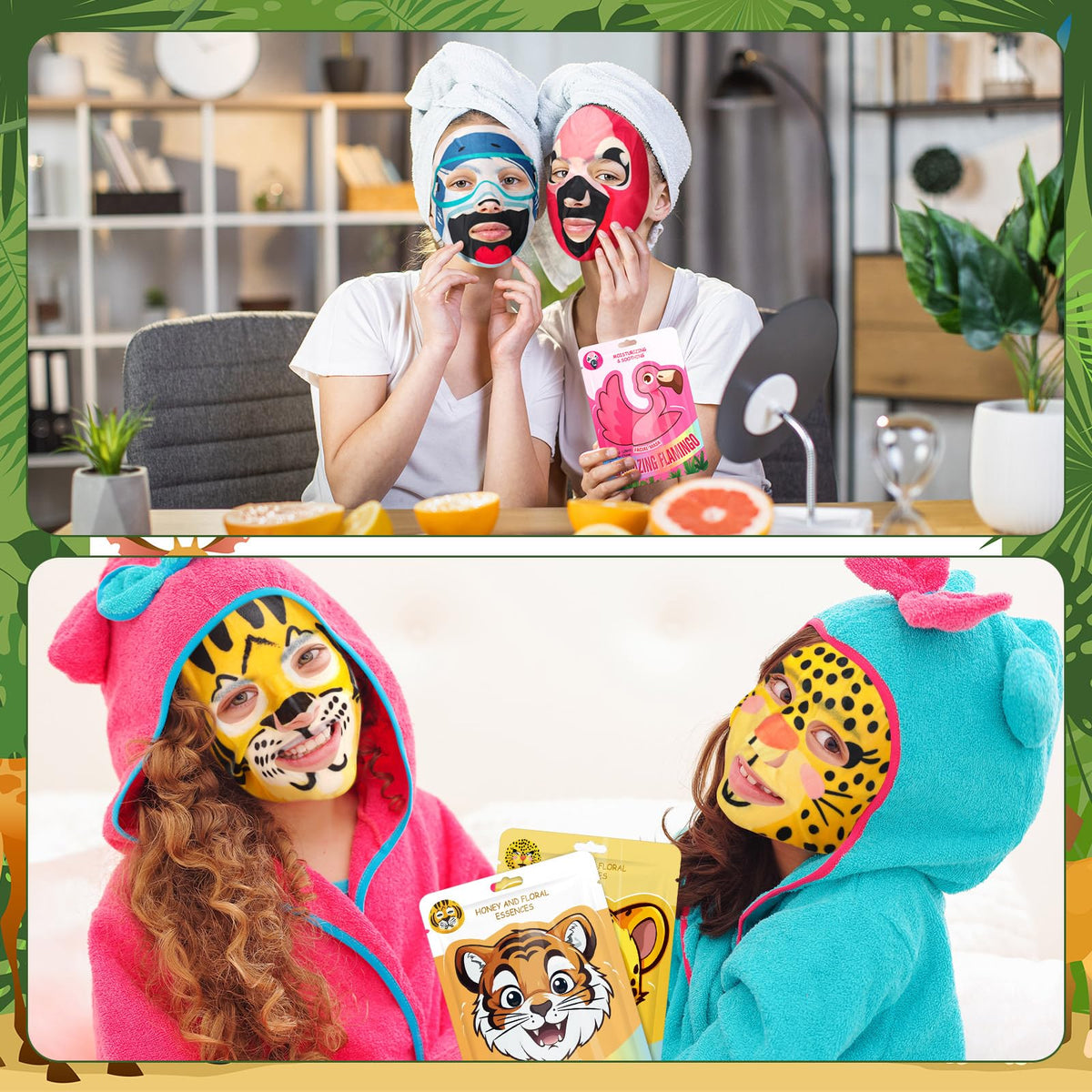 Dansib 24 Pcs Animal Face Masks Bulk Spa Sheet Skincare Facial Mask Funny Face Skin Care for Women Girls Sleepover Slumber Party