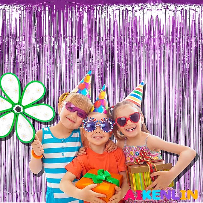 4 Pack Light Purple Foil Fringe Curtain Backdrop, 3.2Ft x 9.8Ft Metallic Tinsel Foil Fringe Streamers Curtains for Party, Photo Booth Props, Birthday, Wedding, Christmas Party Decoration Supplies