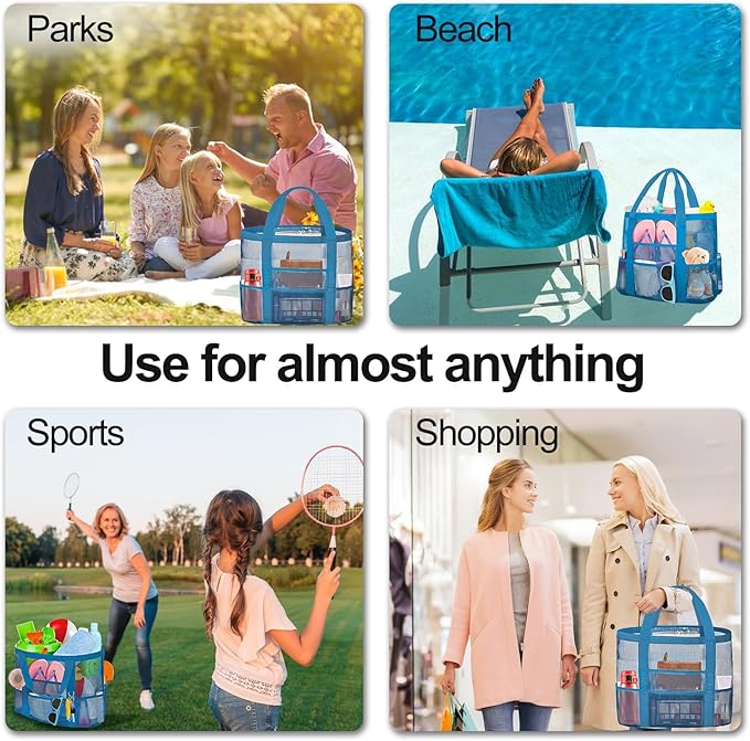 Mesh Beach Bags for Family - Women Beach Tote Bag for Toys, Towels, Travel Vacation Cruise Essentials