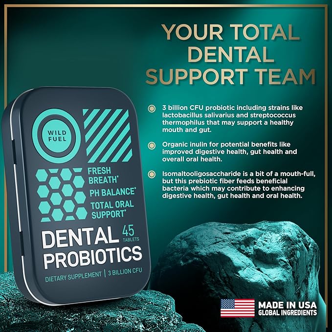 Dental Probiotics for Teeth and Gums - 3 Billion CFU Lactobacillus Salivarius Acidophilus Oral Probiotics for Mouth Bad Breath Treatment for Adults - 45 Mint Tablets for Oral Health in a Travel Tin