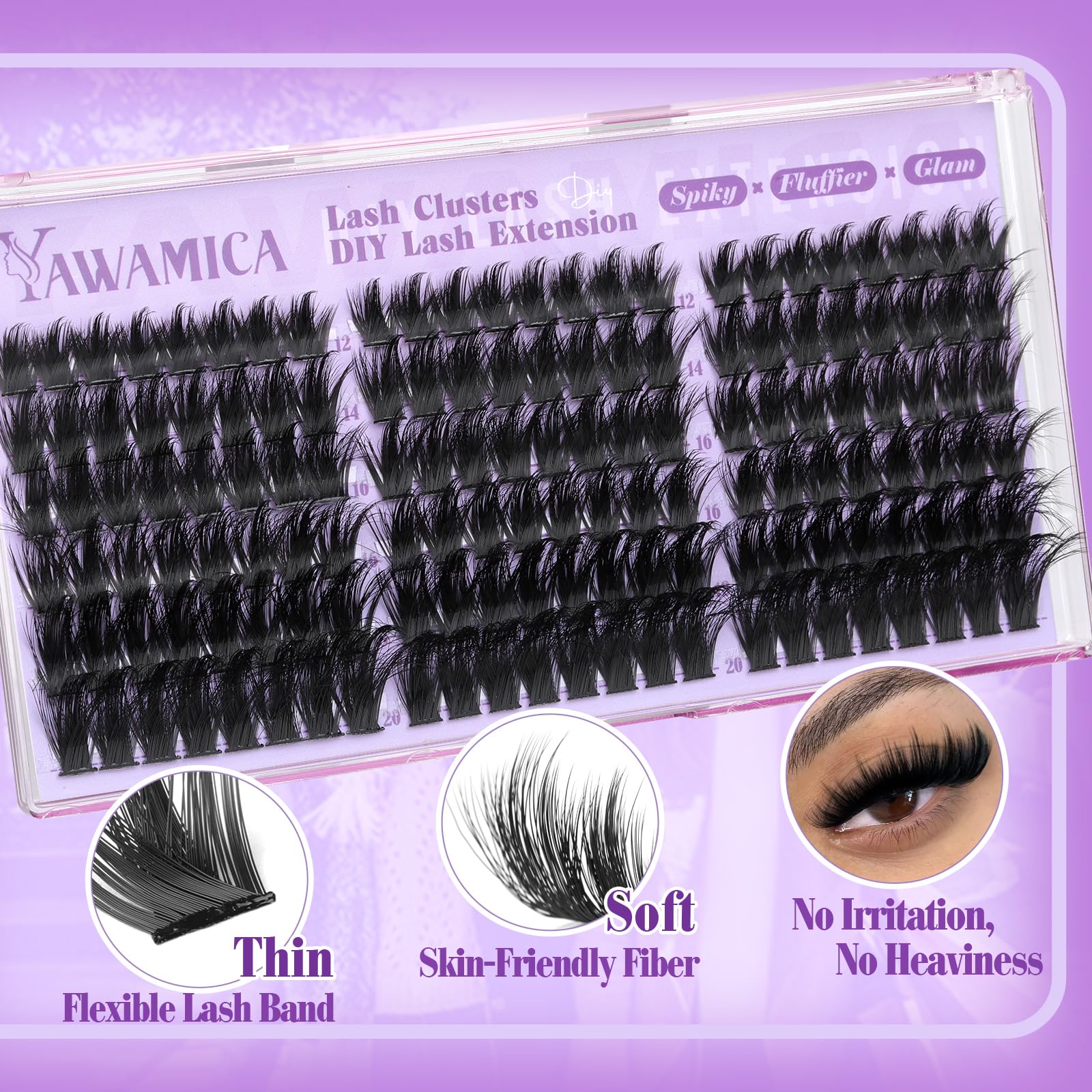Spiky Lash Clusters Volume Eyelash Clusters Wispy Lashes Clusters Manga Cluster Eyelash Extensions 12-20mm D Curl Individual Lashes 200D Fluffy Cluster Lashes for DIY Lash Look by Yawamica