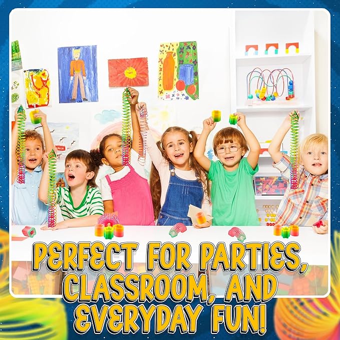 Bedwina Rainbow Spring Toy Assortment - (Pack of 30) Mini Plastic Coil Spring Toy - Bright Colors and Shapes, Goody Bag Filler, Party Prizes and Stocking Stuffers for Kids