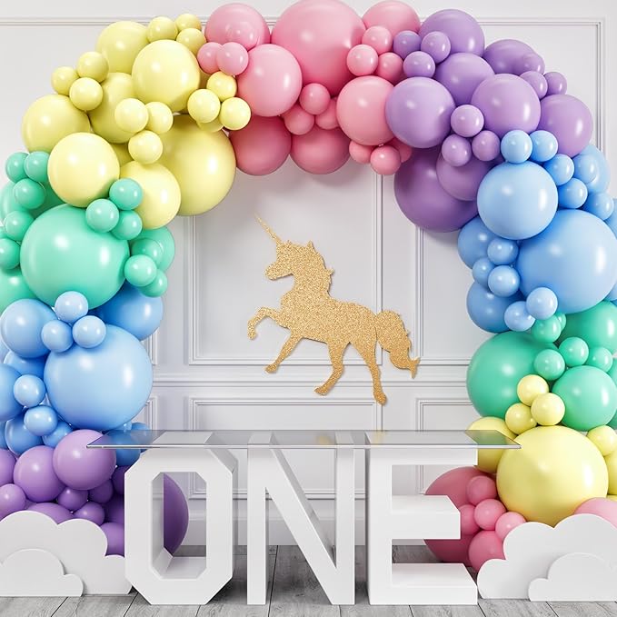 ALL-IN-1 Pastel Balloon Arch Kit for Pastel Party Decorations – Easter Spring Rainbow Party Balloons for Birthday, Baby Shower Decorations - Pastels Balloon Arch Kit with Mixed Sizes Rainbow Balloons