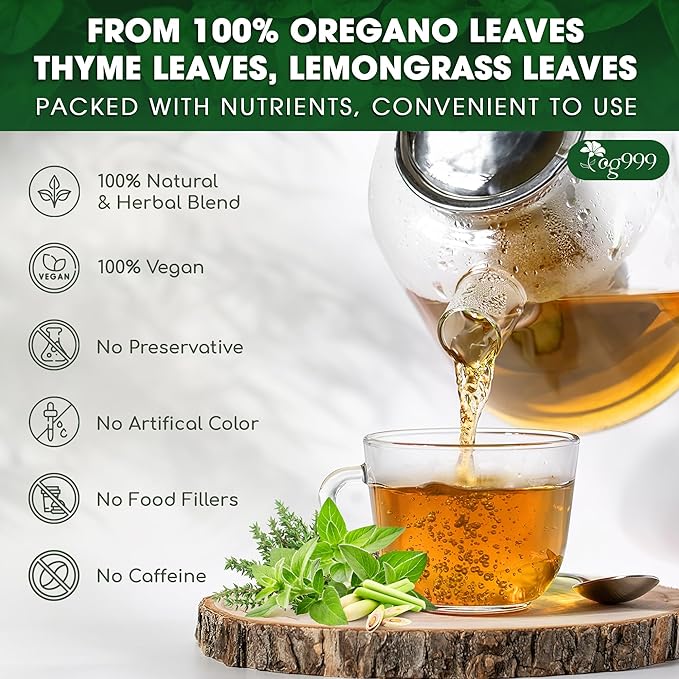 TOG999, Premium Oregano Herbal Tea with Jasmine-Like Notes – 60 Tea Bags | Blend of Oregano, Thyme & Lemongrass | Caffeine-Free, Natural Flavor, Premium Quality Herbal Infusion