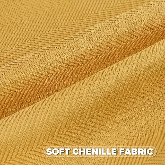 FUTEI Mustard Yellow Chenille Throw Pillow Covers 26x26 Inch Set of 2,Soft Wide Chevron Textured Euro Pillow Shams,Farmhouse Home Decor for Couch Bed Living Room