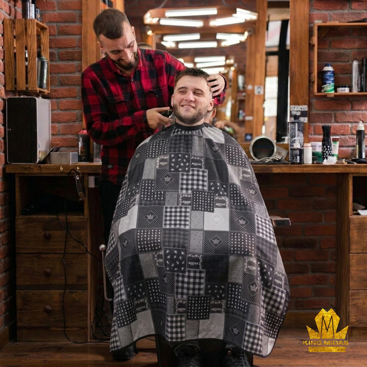 King Midas Barber Hair Cutting Cape for Men & Women - Adjustable Neck Hair Cape for Haircuts with Snap Button, Bandana Barber Cape - Chain – Navy Blue