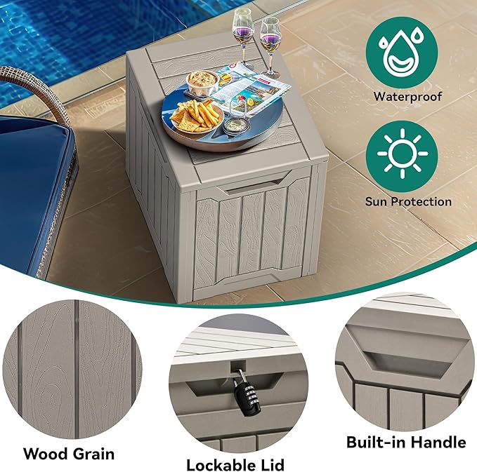 YITAHOME 31 Gallon Outdoor Storage Box, Resin Deck Box and Waterproof Package Delivery Box for Gardening Tools, Pool Supplies, Patio Furniture, Lockable, Taupe