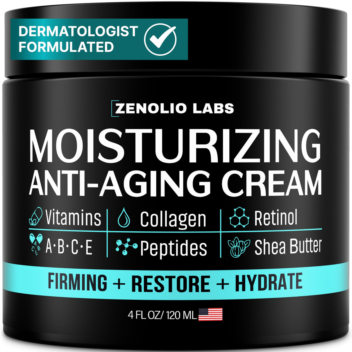 Mens Face Moisturizer Cream - Anti Aging & Wrinkle Face Cream - Mens Facial Moisturizer - Retinol, Collagen, Peptides, Vitamins E & A - Facial Skin Care - After Shave Lotion - Day & Night – 4 oz