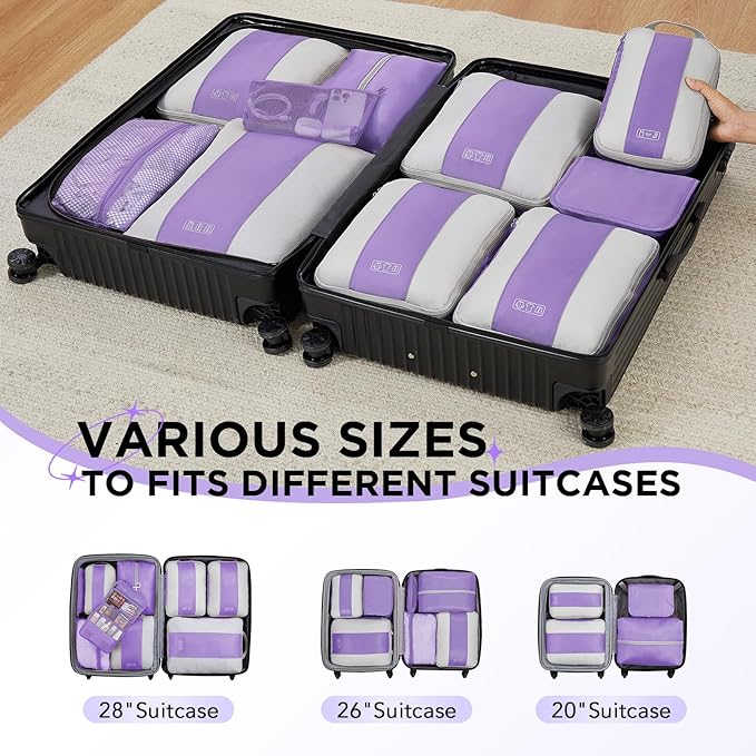 10 Set Compression Packing Cubes for Travel Essentials,Compressible Expandable Packing Cubes for Suitcase,OlarHike Luggage Organizer Bags for Travel,Handy Helper for Organizing Clothes(Light Purple)