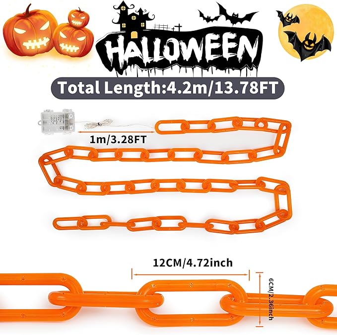 Halloween string lights,Hopolon 13.7Ft 175LED Halloween Decorations Chain Lights Outdoor/Indoor Plastic Orange Light Battery USB with Waterproof, 8Modes&Timer for Home Garden Patio Porch Spooky Decor
