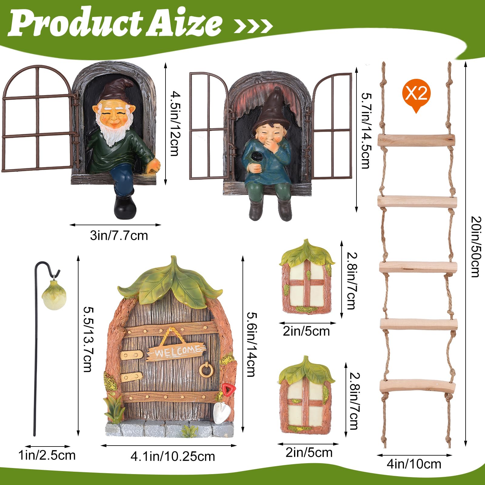 Czlotyh 7 Pcs Fairy Garden Accessories Tree Hugger Gnome Statue Tree Faces